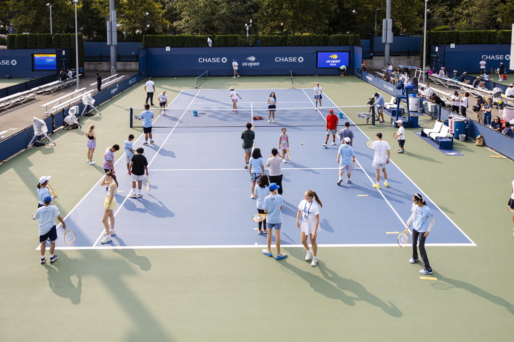 Fans participate in Court of Dreams at the 2025 US Open on Saturday, Sep. 6, 2025 in the Flushing Queens borough of New York. (Dave Dellinger/USTA via AP)