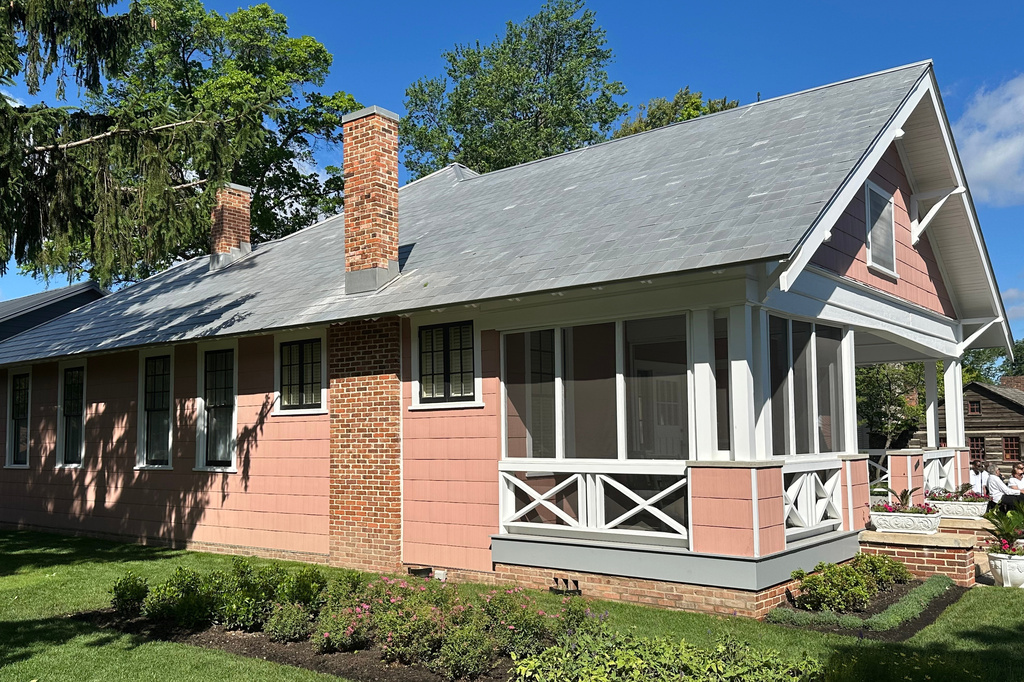 The exterior of the reconstructed Jackson House is seen during a ribbon cutting at The Henry Ford Museum Friday, June 12, 2026, in Dearborn, Mich. (AP Photo/Corey Williams)