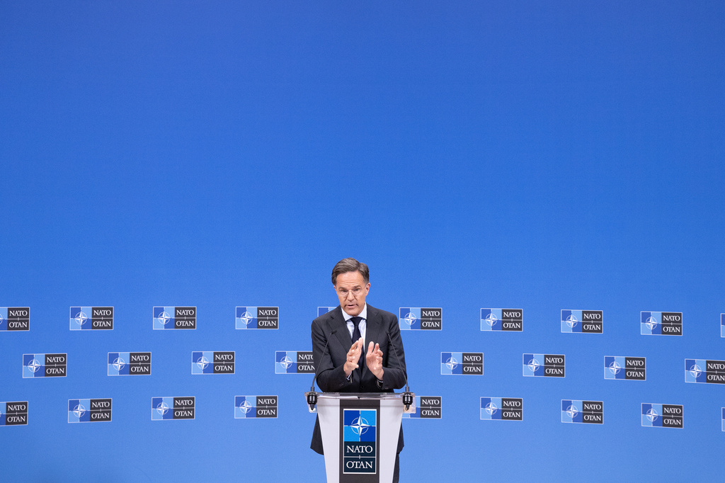 NATO Secretary General Mark Rutte speaks during a pre-ministerial media conference at NATO headquarters in Brussels, Wednesday, June 17, 2026. (AP Photo/Omar Havana)