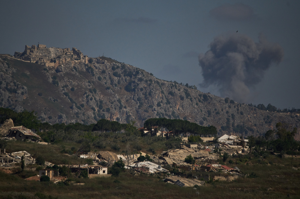 Smoke rises to the sky in an area near Beaufort Castle following an Israeli military strike in southern Lebanon as seen from northern Israel, Friday, June 19, 2026. (AP Photo/Leo Correa)