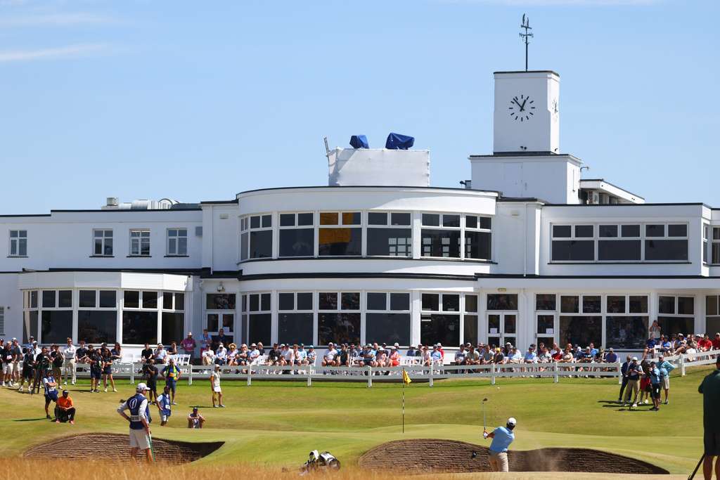 Spain's Angel Hidalgo on the 18th green during a practice round at the British Open Golf Championship at Royal Birkdale, Southport, England, Monday, July 13, 2026. (AP Photo/Peter Morrison)