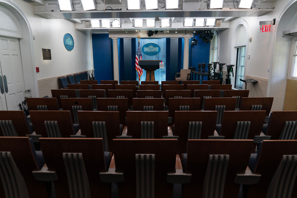 The James Brady Press Briefing Room is seen at the White House, Saturday, Sept. 19, 2026, in Washington. (AP Photo/Jose Luis Magana)
