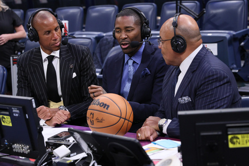 NBC Sports broadcasters, from left, Reggie Miller, Jamal Crawford and Mike Tirico talk after an NBA basketball game between the Houston Rockets and Oklahoma City Thunder, Tuesday, Oct. 21, 2025, in Oklahoma City. (AP Photo/Nate Billings) NBC Sports broadcasters, from left, Reggie Miller, Jamal Crawford and Mike Tirico talk after an NBA basketball game between the Houston Rockets and Oklahoma City Thunder, Tuesday, Oct. 21, 2025, in Oklahoma City. (AP Photo/Nate Billings)
