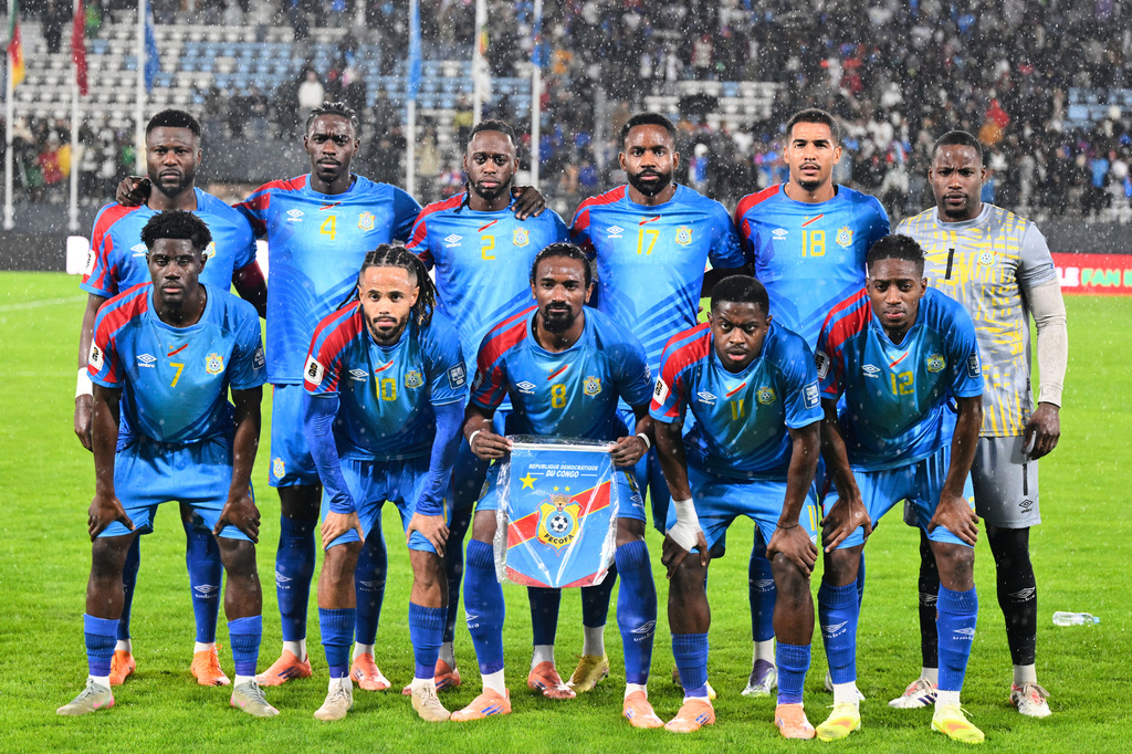 FILE - Congo players pose for a team photo before a World Cup qualifying soccer match against Cameroon, Thursday, Nov. 13, 2025, in Rabat, Morocco. (AP Photo, File)