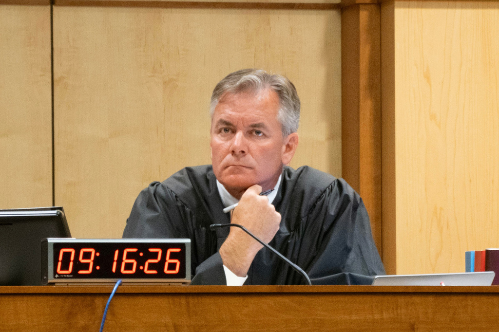 FILE - Merrimack Superior Court Judge James Kennedy listens during a hearing for Pamela Smart, who is serving life in prison for orchestrating the murder of her husband, at the Merrimack Superior Court in Concord, N.H., July 20, 2026. (Grace Chai/Seacoast Media via AP, Pool, File)