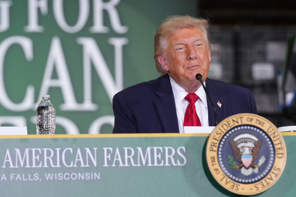 President Donald Trump speaks at Custer Farms in Chippewa Falls, Wis., Friday, June 5, 2026. (AP Photo/Mark Schiefelbein)