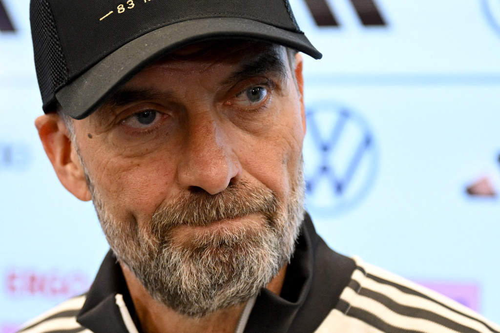 Head coach of the German national soccer team Juergen Klopp holds a press conference one week ahead of their first Nations League match, in Frankfurt, Germany, Thursday Sept. 17. 2026. (Boris Roessler/dpa via AP)
