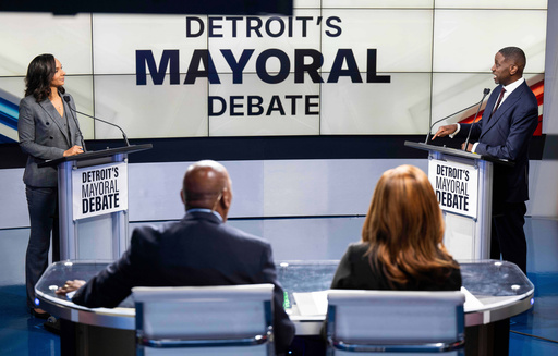Detroit City Council President Mary Sheffield, left, and Solomon Kinloch Jr., right, face off in a televised debate between the two remaining candidates in Detroit's mayoral race on Wednesday, Oct. 15, 2025, at the WXYZ-TV studio in Southfield, Mich. (Katy Kildee/Detroit News via AP) Detroit City Council President Mary Sheffield, left, and Solomon Kinloch Jr., right, face off in a televised debate between the two remaining candidates in Detroit's mayoral race on Wednesday, Oct. 15, 2025, at the WXYZ-TV studio in Southfield, Mich. (Katy Kildee/Detroit News via AP)