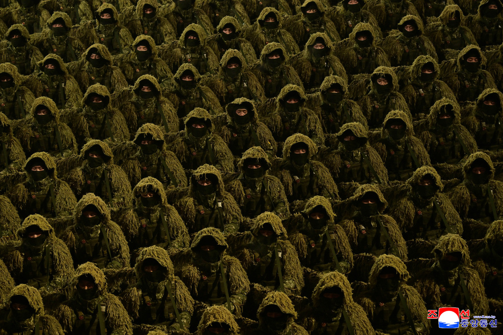 In this photo provided by the North Korean government, soldiers attend a parade at Kim Il Sung Square in Pyongyang, North Korea Wednesday, Feb. 25, 2026 as the North wrapped up the Workers’ Party congress. Independent journalists were not given access to cover the event depicted in this image distributed by the North Korean government. The content of this image is as provided and cannot be independently verified. Korean language watermark on image as provided by source reads: "KCNA" which is the abbreviation for Korean Central News Agency. (Korean Central News Agency/Korea News Service via AP)