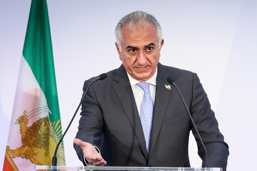FILE - Reza Pahlavi, the son of Iran's toppled Shah Mohammad Reza Pahlavi, speaks during a news conference, June 23, 2025 in Paris. (AP Photo/Thomas Padilla, File)