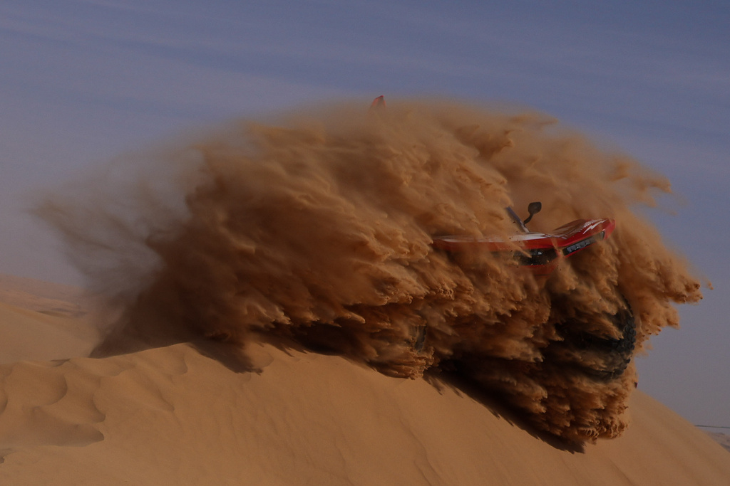 Driver Simon Vitse and co-driver Max Delfino compete during the sixth stage of the Dakar Rally between Hail and Riyadh, Saudi Arabia, Friday, Jan. 9, 2026. (AP Photo/Thibault Camus)
