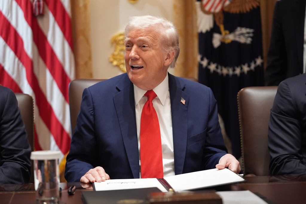 President Donald Trump speaks during a cabinet meeting at the White House, Thursday, Oct. 9, 2025, in Washington. (AP Photo/Evan Vucci)