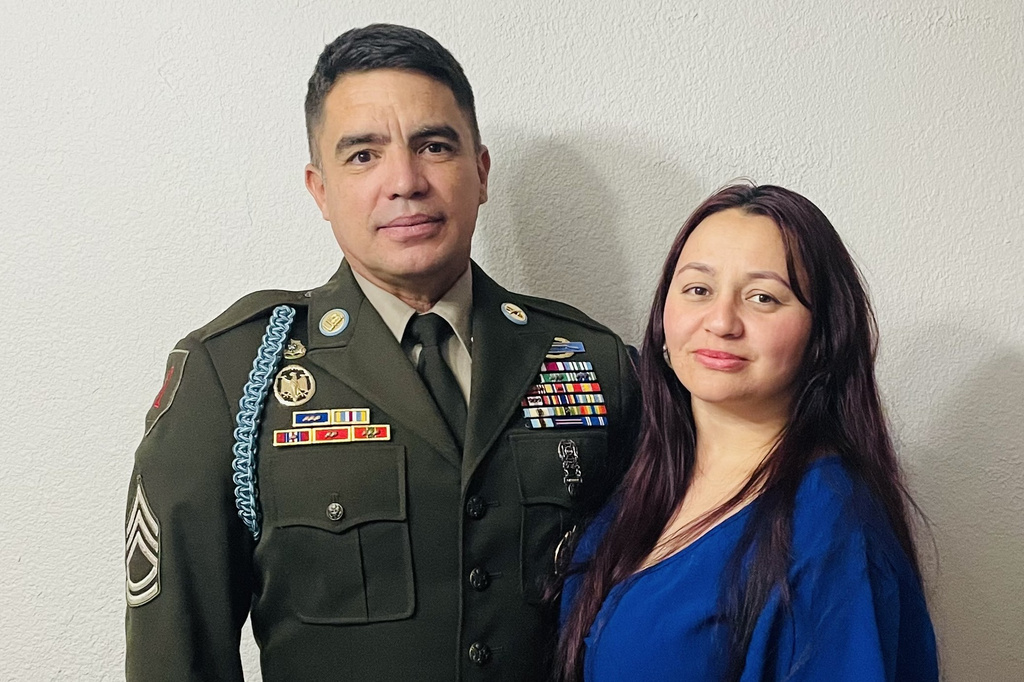 This undated photo released by attorney John Moore shows U.S. Army Sgt. Jose Serrano and his wife Deisy Rivera Ortega. (John Moore via AP)