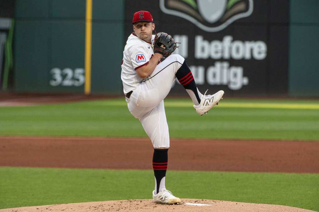 Cleveland Guardians starting pitcher Parker Messick delivers against the Detroit Tigers during the first inning of a baseball game, Saturday, Sept. 5, 2026, in Cleveland. (AP Photo/Phil Long)