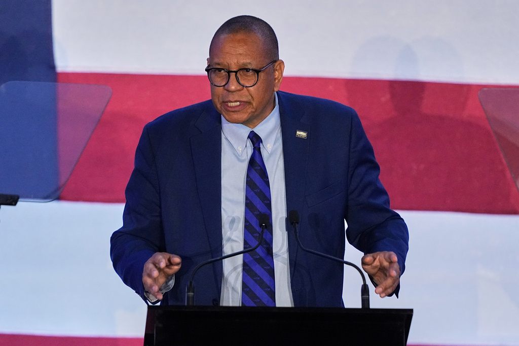 FILE - New Jersey Democratic Lt. Governor elect Dale Caldwell speaks during an election night party in East Brunswick, N.J., Nov. 4, 2025. (AP Photo/Matt Rourke, File)
