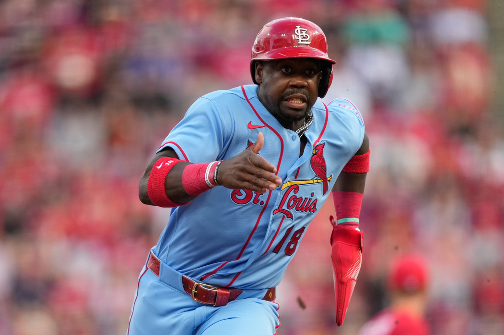 St. Louis Cardinals' Jordan Walker runs to third base during the second inning of the second baseball game of a doubleheader against the Cincinnati Reds in Cincinnati, Saturday, May 23, 2026. (AP Photo/Carolyn Kaster)
