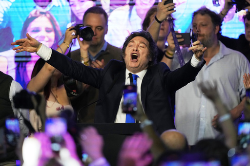 Argentina's President Javier Milei celebrates after winning in legislative midterm elections in Buenos Aires, Argentina, Sunday, Oct. 26, 2025. (AP Photo/Rodrigo Abd) Argentina's President Javier Milei celebrates after winning in legislative midterm elections in Buenos Aires, Argentina, Sunday, Oct. 26, 2025. (AP Photo/Rodrigo Abd)