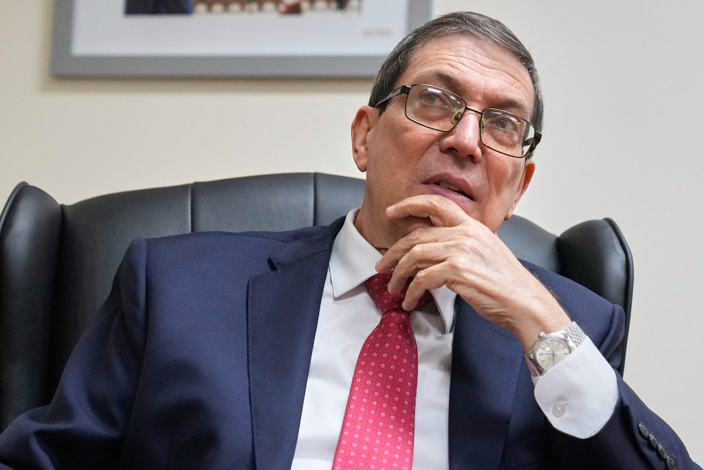 Cuba's Foreign Minister Bruno Rodriguez Parrilla speaks during an interview with The Associated Press at the Permanent Mission of Cuba to the United Nations, in New York, Tuesday, Sept. 30, 2025. (AP Photo/Richard Drew)