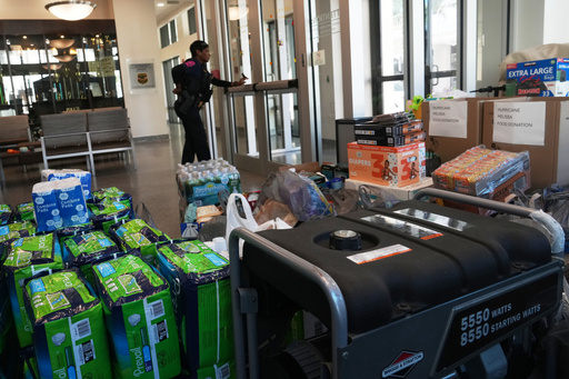 Donated emergency supplies for Jamaica sit in the lobby at the Miramar Police Department Thursday, Oct. 30, 2025, in Miramar, Fla. (AP Photo/Marta Lavandier) Donated emergency supplies for Jamaica sit in the lobby at the Miramar Police Department Thursday, Oct. 30, 2025, in Miramar, Fla. (AP Photo/Marta Lavandier)