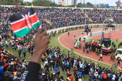 The coffin carrying the remains of former Kenya Prime Minister Raila Odinga arrives for his state funeral at Nyayo National Stadium in Nairobi, Kenya, Friday, Oct. 17, 2025. (AP Photo/Andrew Kasuku) The coffin carrying the remains of former Kenya Prime Minister Raila Odinga arrives for his state funeral at Nyayo National Stadium in Nairobi, Kenya, Friday, Oct. 17, 2025. (AP Photo/Andrew Kasuku)