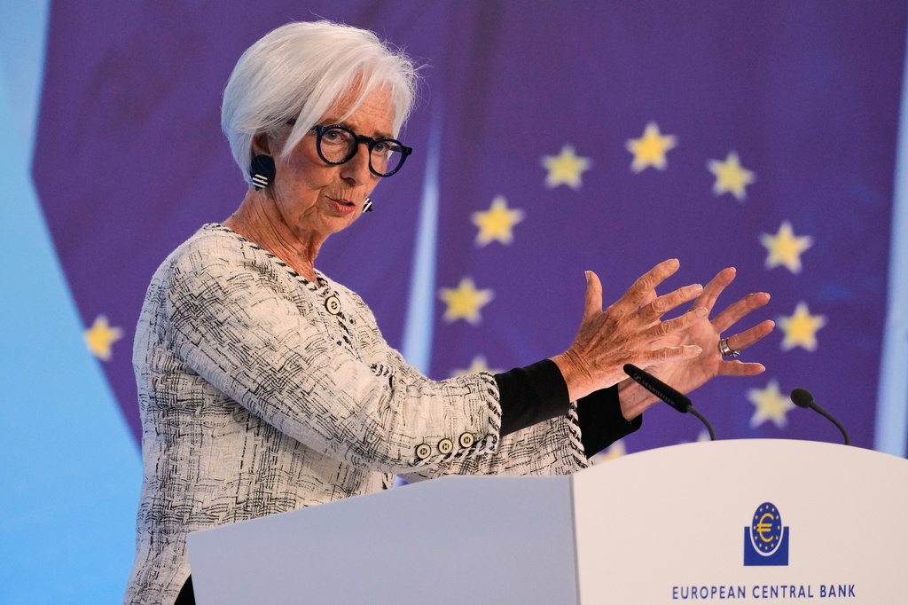 President of European Central Bank Christine Lagarde addresses the media during a press conference after an ECB's governing council meeting in Frankfurt, Germany, Thursday, April 30, 2026. (AP Photo/Michael Probst)