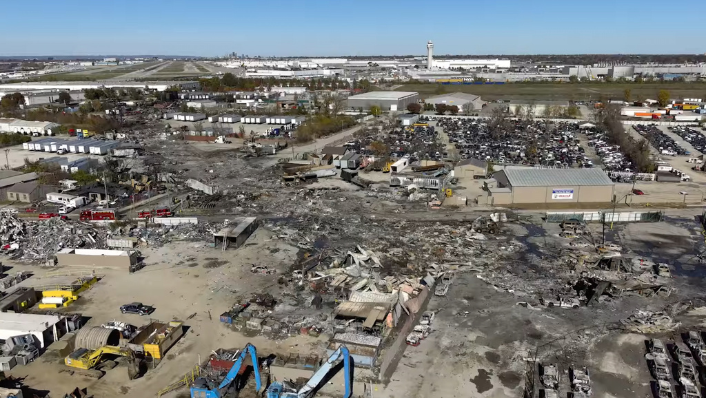 FILE - This photo provided by the National Transportation Safety Board shows UPS plane crash scene, Nov. 6, 2025 in Louisville, Ky. (NTSB via AP, File)