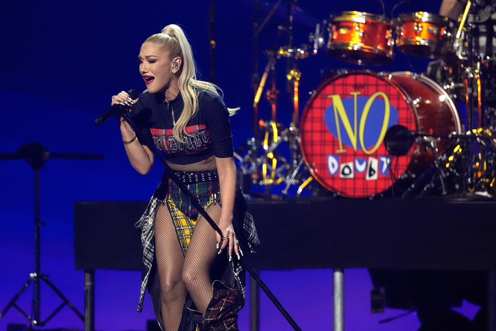 FILE - Gwen Stefani of No Doubt performs during the FireAid benefit concert in Inglewood, Calif., on Jan. 30, 2025. (AP Photo/Chris Pizzello, File)