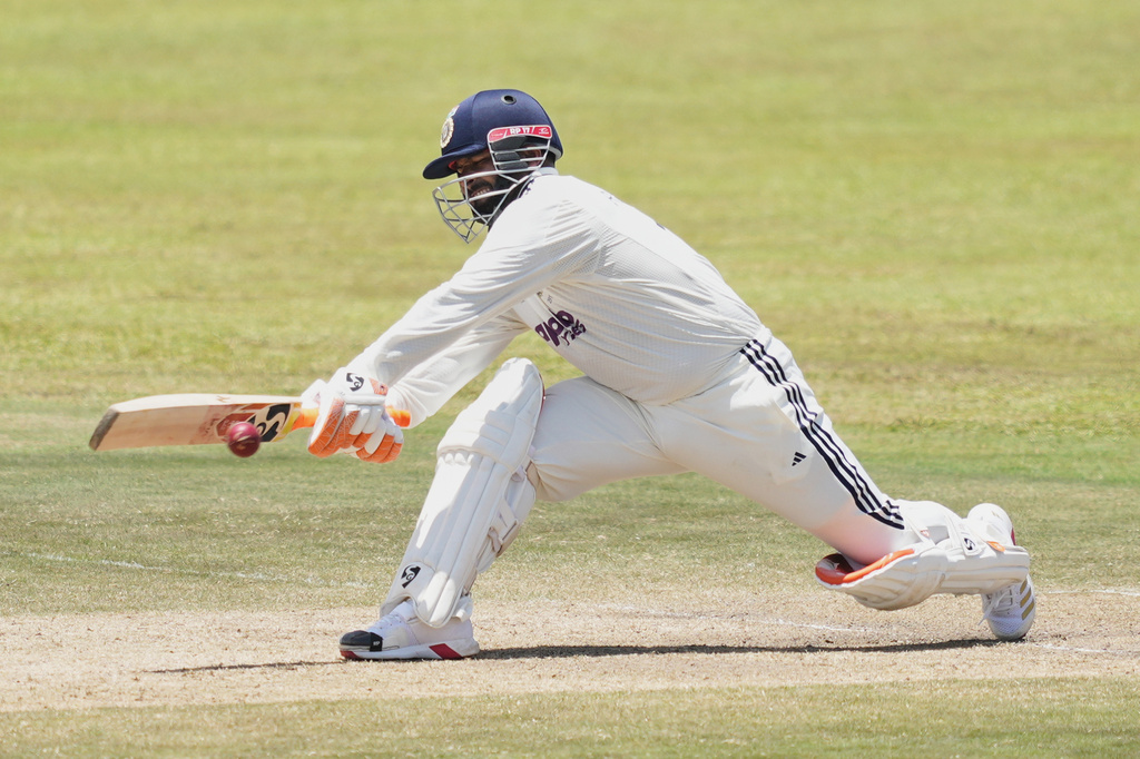 India's Rishabh Pant plays a shot during the day four of the first cricket test match between Sri Lanka and India in Galle, Sri Lanka, Tuesday, Aug. 18, 2026. (AP Photo/Eranga Jayawardena)