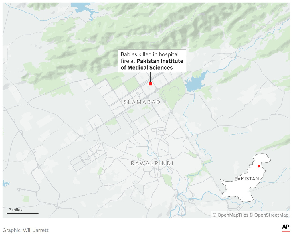 A map showing the location of a hospital fire in Islamabad. (AP Digital Embed)