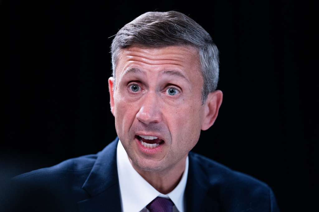 Democratic National Committee chair Ken Martin speaks during an interview with The Associated Press at DNC headquarters, Monday, Jan. 12, 2026, in Washington. (AP Photo/Allison Robbert)