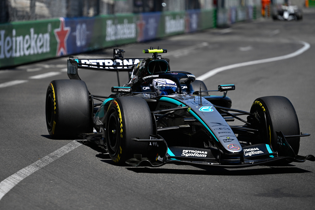 Italy's Andrea Kimi Antonelli steers his Mercedes during the Formula One Monaco Grand Prix race at the Monaco racetrack, Sunday, June 7, 2026. (AP Photo/Philippe Magoni)
