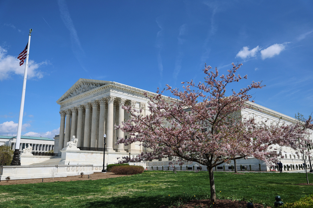 The U.S. Supreme Court is seen in Washington, Wednesday, April 1, 2026. (AP Photo/Tom Brenner)