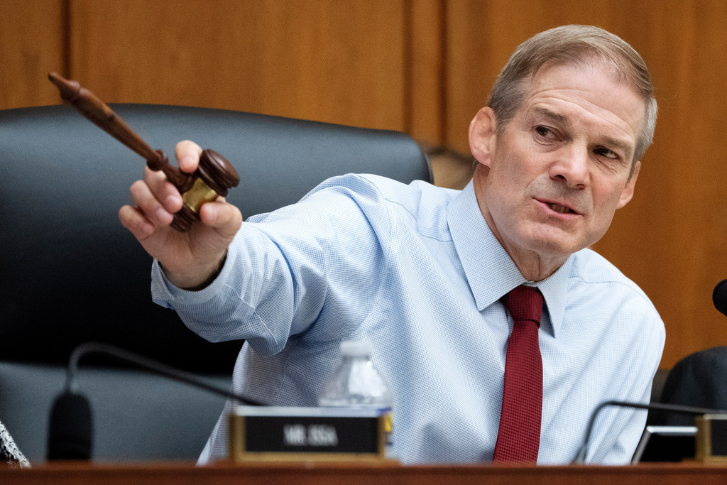 FILE - House Judiciary Committee Chair Rep. Jim Jordan, R-Ohio, points with the gavel during a House Judiciary Committee hearing, June 4, 2024, on Capitol Hill in Washington. (AP Photo/Jacquelyn Martin, FIle)