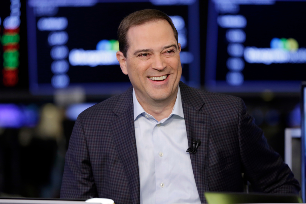 FILE - Cisco CEO Chuck Robbins is interviewed on the floor of the New York Stock Exchange, Friday, Nov. 17, 2017. (AP Photo/Richard Drew, File)