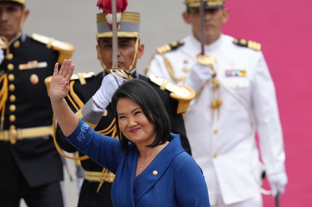 President-elect Keiko Fujimori arrives at Congress before her inauguration in Lima, Peru, Tuesday, July 28, 2026. (AP Photo/Miguel Paredes)