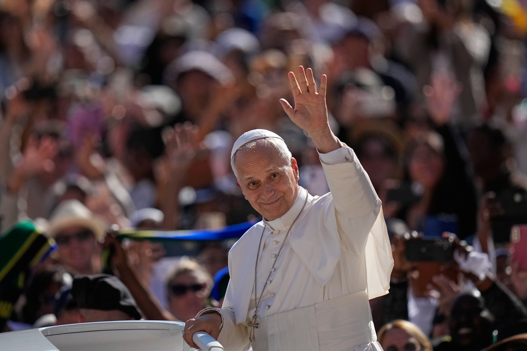 Pope Leo XIV arrives for his weekly general audience in St. Peter's Square, at the Vatican, Wednesday, Sept. 23, 2026. (AP Photo/Alessandra Tarantino)