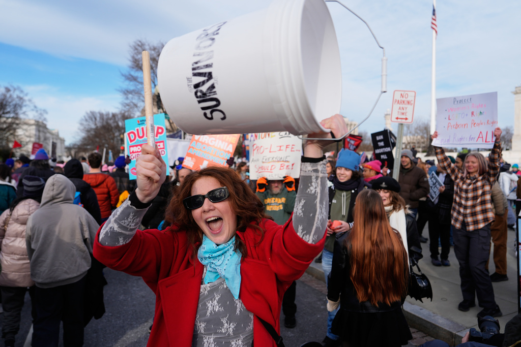 Anti-abortion demonstrators end the annual March for Life in front of the Supreme Court in Washington, Friday, Jan. 23, 2026. (AP Photo/Julia Demaree Nikhinson)