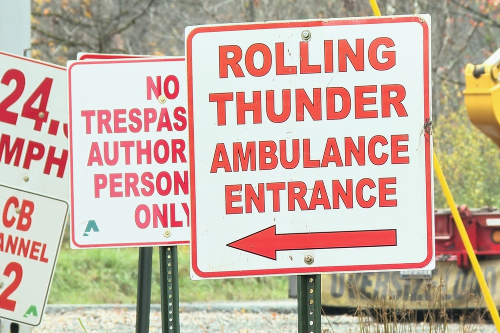In this image taken from a video provided by WCHS, a sign for the Rolling Thunder mine is seen near Drennen, W.Va., Sunday, Nov. 9, 2025. (WCHS via AP)