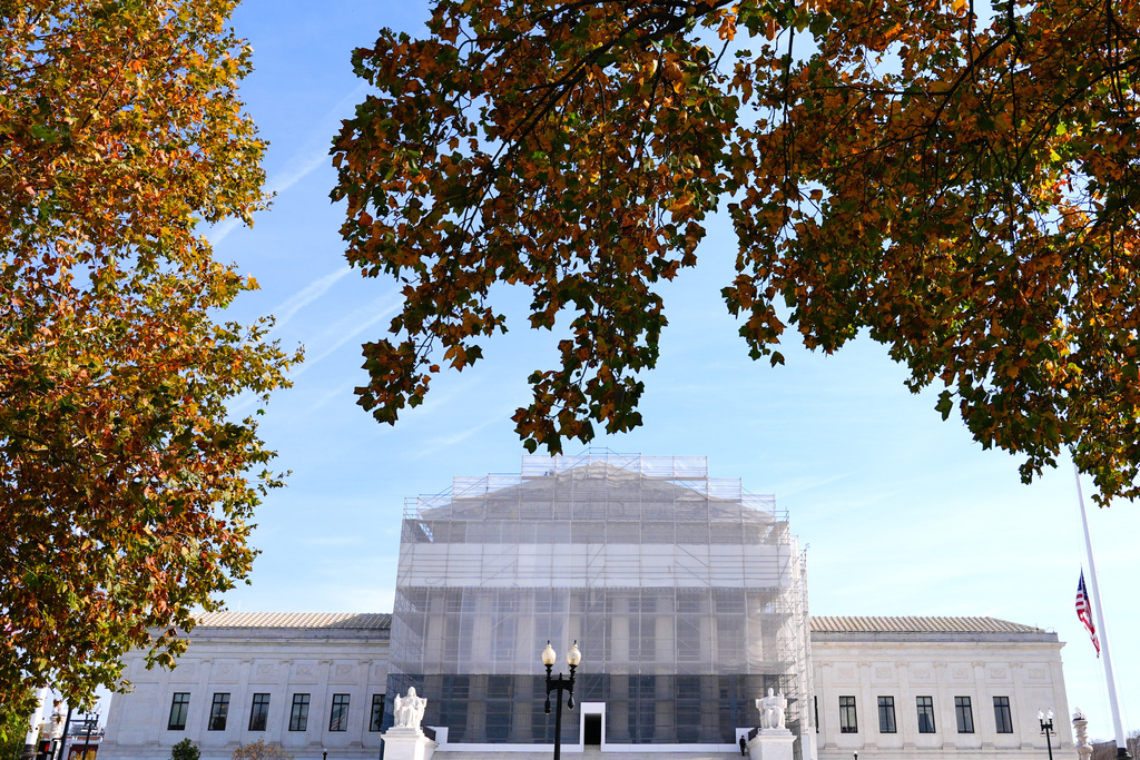 The U.S. Supreme Court is seen on Capitol Hill, Friday, Nov. 7, 2025, in Washington. (AP Photo/Mariam Zuhaib)