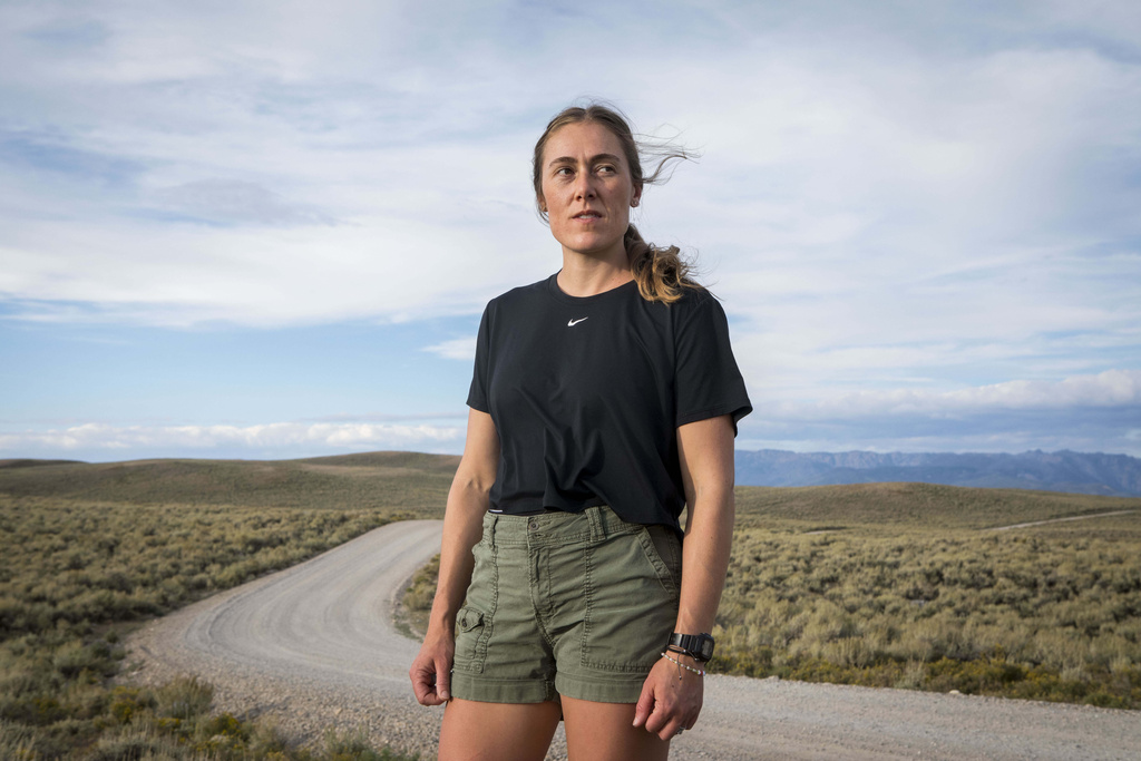 Heather Sterling poses for a portrait during a hike, Aug. 11, 2025, near Daniel, Wyo. (AP Photo/Amber Baesler)