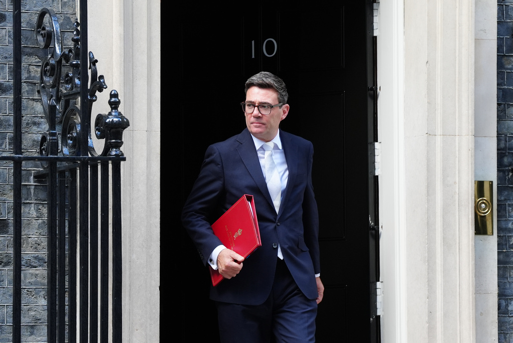 Britain's Prime Minister Andy Burnham leaves 10 Downing Street, London, Tuesday, Sept. 1, 2026. (Stefan Rousseau/PA via AP)