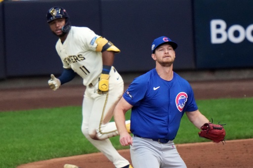 Chicago Cubs pitcher Matthew Boyd watches as Milwaukee Brewers' Jackson Chourio hits a two-run scoring single during the first inning of Game 1 of baseball's National League Division Series Saturday, Oct. 4, 2025, in Milwaukee. (AP Photo/Morry Gash) Chicago Cubs pitcher Matthew Boyd watches as Milwaukee Brewers' Jackson Chourio hits a two-run scoring single during the first inning of Game 1 of baseball's National League Division Series Saturday, Oct. 4, 2025, in Milwaukee. (AP Photo/Morry Gash)