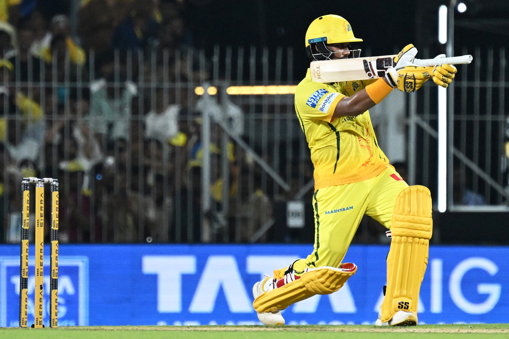 Chennai Super Kings' Kartik Sharma celebrates his fifty runs during the Indian Premier League cricket match between Chennai Super Kings and Mumbai Indians in Chennai, India, Saturday, May 2, 2026. (AP Photo)