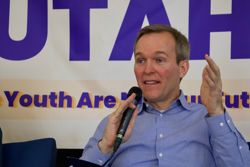 Former U.S. Rep. Ben McAdams speaks at a forum for candidates running to represent Utah's new Democratic-leaning congressional district, March 21, 2026, in Taylorsville, Utah. (AP Photo/Hannah Schoenbaum)