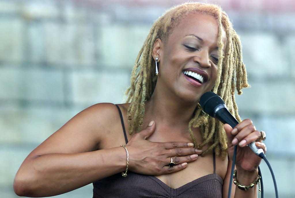 FILE - Cassandra Wilson performs at the JVC Jazz Festival in Newport, R.I., on Aug. 10, 2003. (AP Photo/Stew Milne, File)