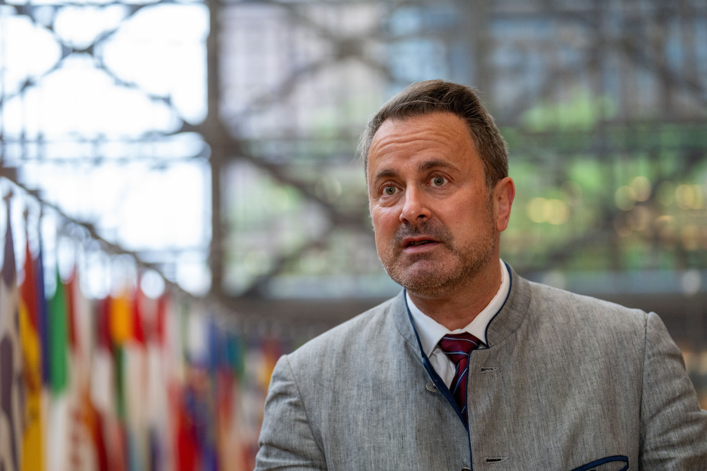 Luxembourg's Foreign Minister Xavier Bettel speaks with the media as he arrives for a meeting of EU foreign ministers at the European Council building in Brussels, Monday, May 11, 2026. (AP Photo/Marius Burgelman)
