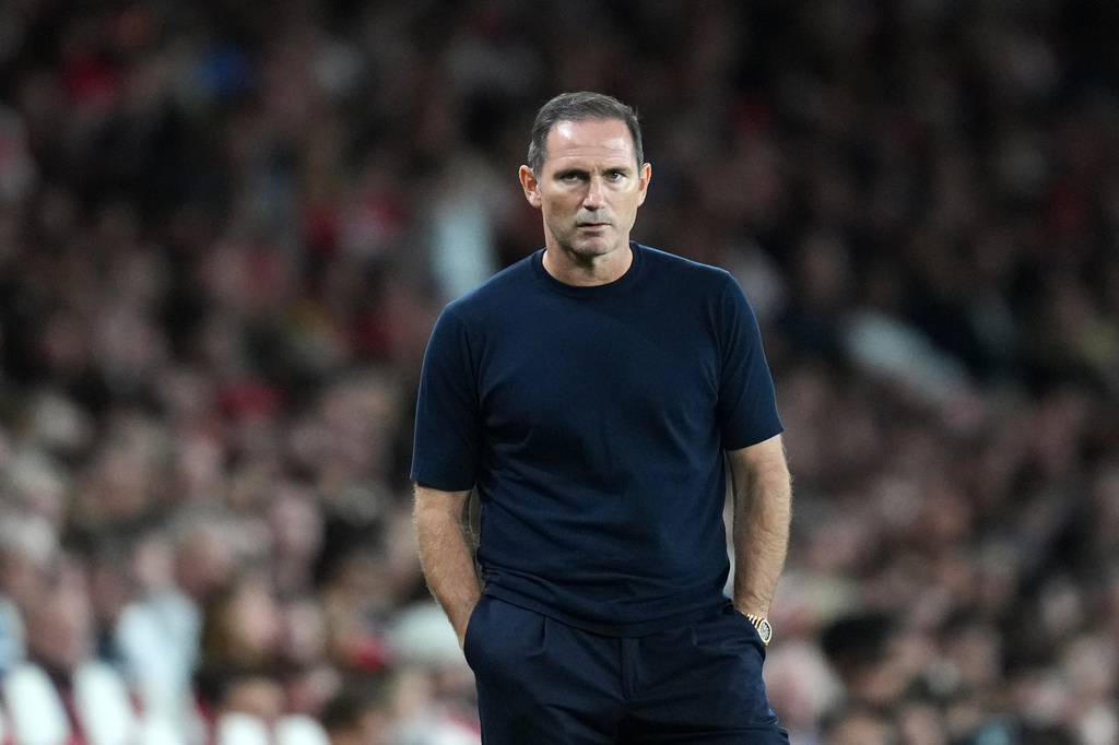 Coventry City's head coach Frank Lampard stands by the touchline during the English Premier League soccer match between Arsenal and Coventry City in London, Friday, Aug. 21, 2026. (AP Photo/Kirsty Wigglesworth)