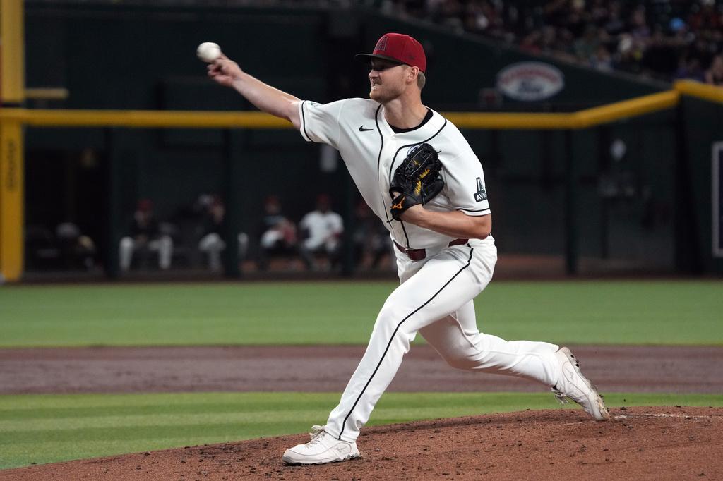 Arizona Diamondbacks pitcher Michael Soroka throws against the Los Angeles Dodgers in the first inning of a baseball game, Tuesday, June 2, 2026, in Phoenix. (AP Photo/Rick Scuteri)