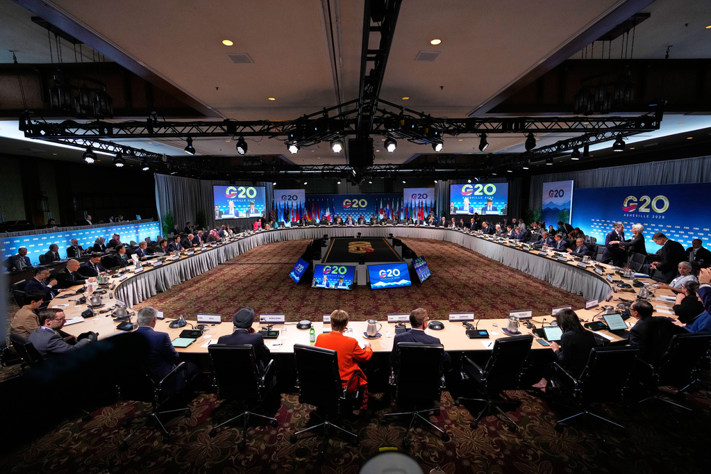 Finance Minsters convene for the Plenary Session of Current Economic Developments at the G20 Finance Ministerial in Asheville, N.C., Monday, Aug. 31, 2026. (AP Photo/Gerald Herbert)