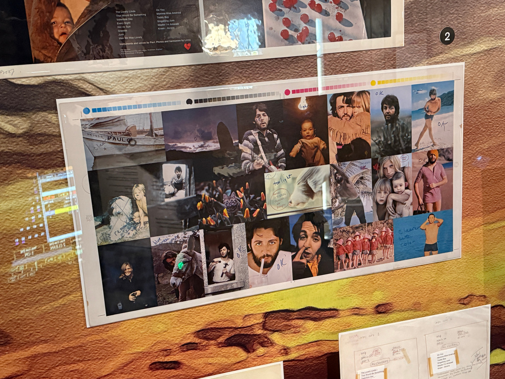 A collection of photos inside the Paul McCartney and WINGS exhibit at the Rock Roll Hall of Fame on Thursday, May 14, 2026, in Cleveland, Ohio. (AP Photo/Patrick Aftoora-Orsagos)